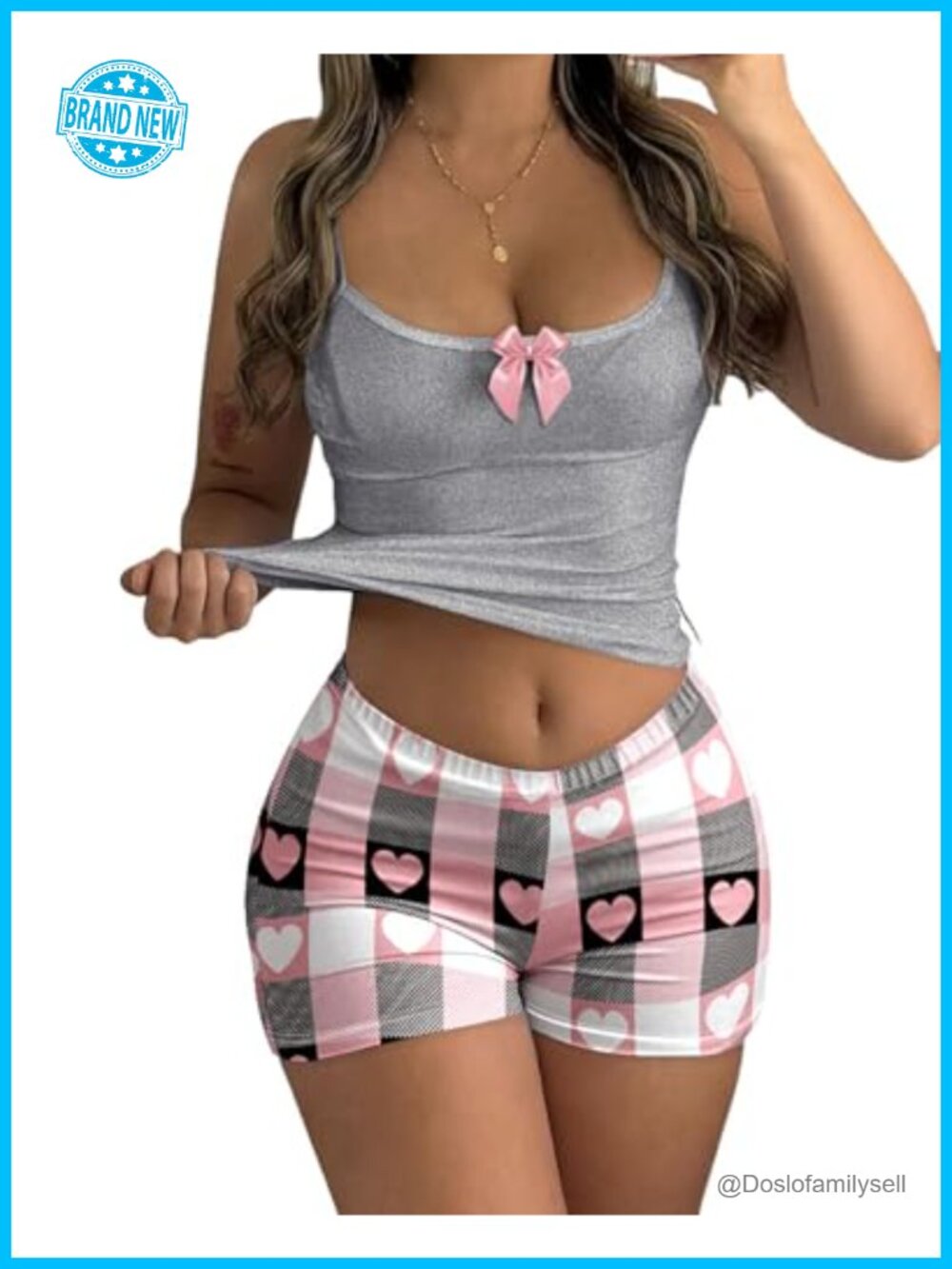 Women's 2-Piece Cami Shorts Pajama Set Plaid Sleepwear Loungewear